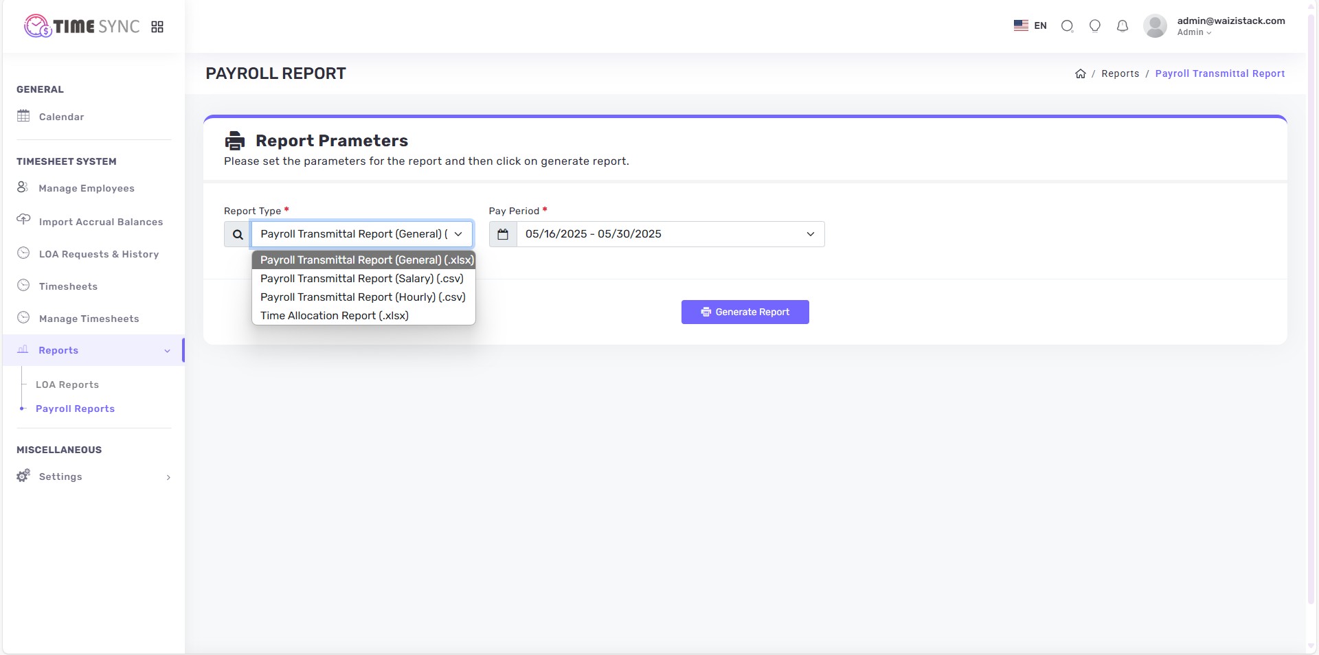 payroll report parameter